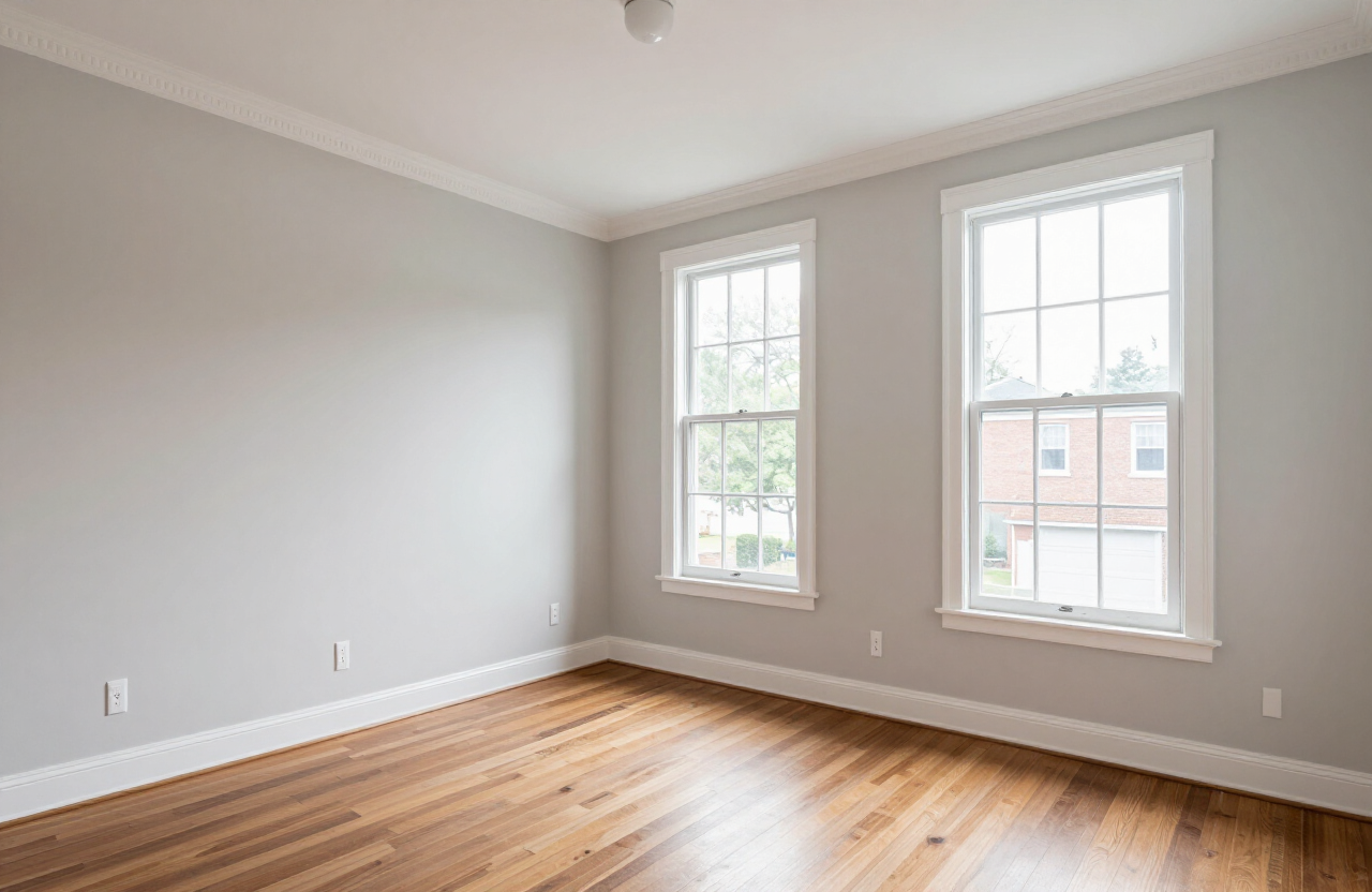 Finished new Secaucus townhome interior with painted walls, white trim, and natural light