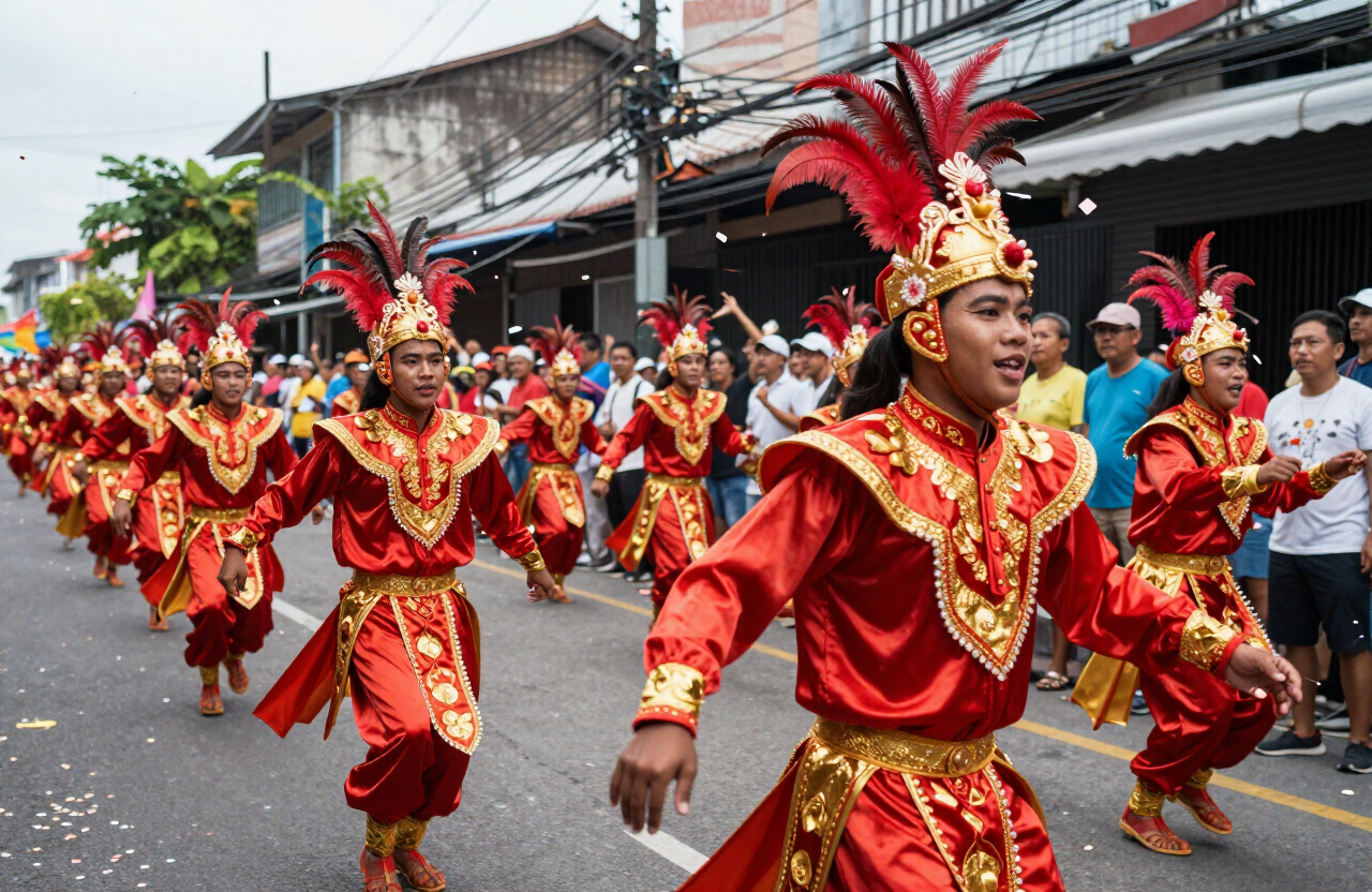 Street dancers in vibrant costumes perform during the Sinulog grand parade in Cebu City.
