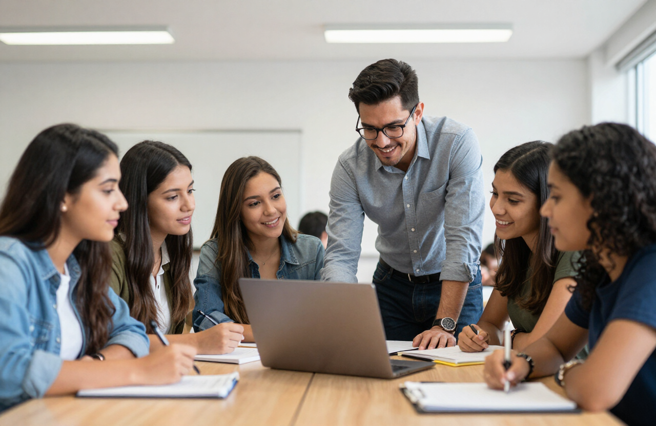 Estudiantes supervisados por un profesor mentor en Bogotá