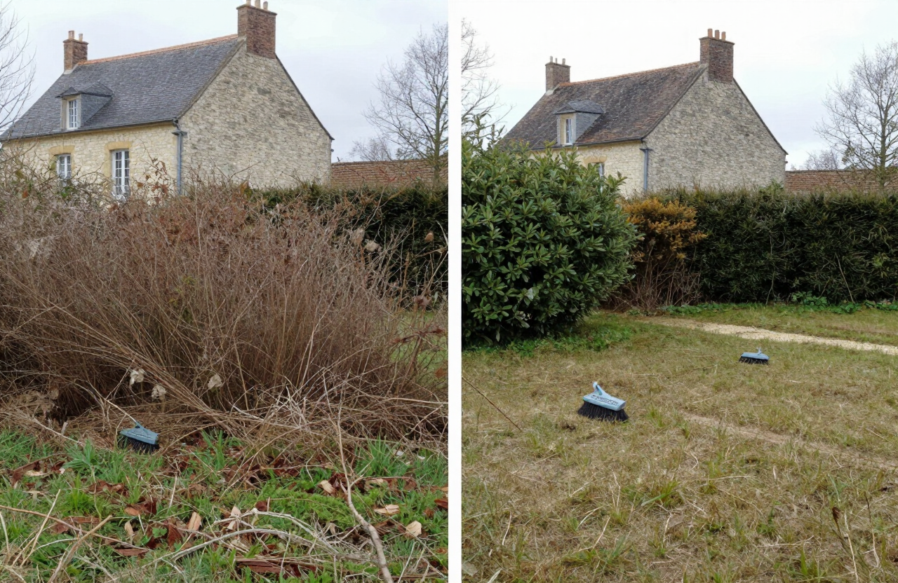 Avant / après débroussaillement autour d'une maison en Gironde
