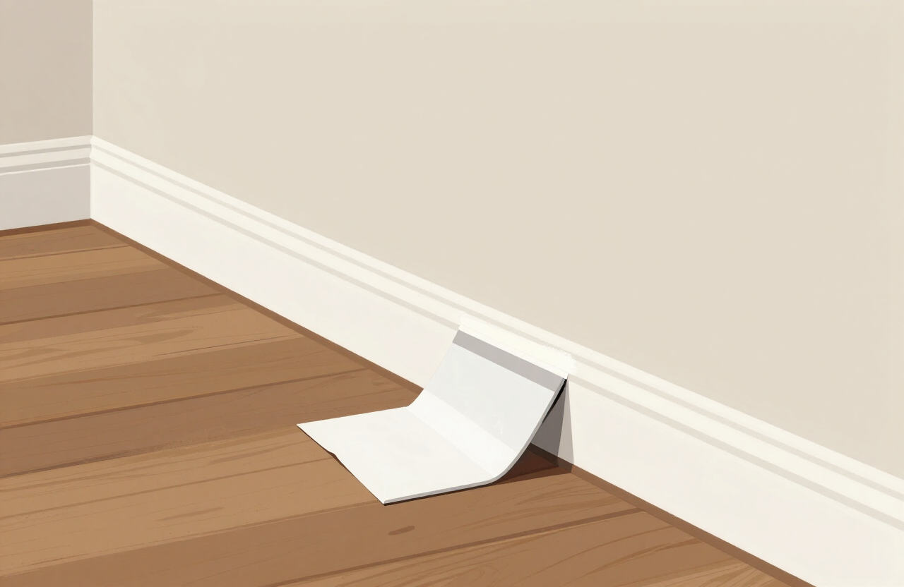 Illustrative painter cutting in crisp white baseboard trim in a Fort Lee NJ high-rise condo unit