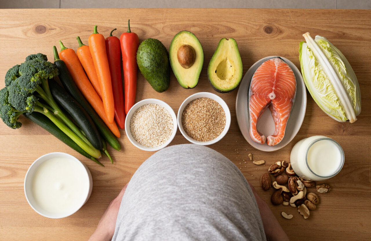 Alimentos saludables recomendados durante el embarazo: verduras, proteínas y lácteos