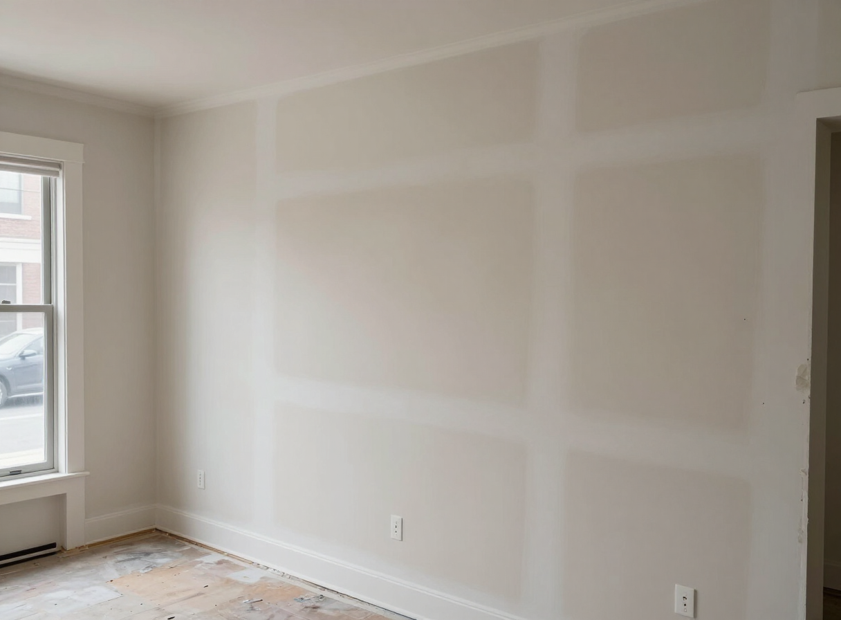 Interior wall of a residential unit above a Bergenline Avenue storefront in West New York NJ after drywall repair and repainting