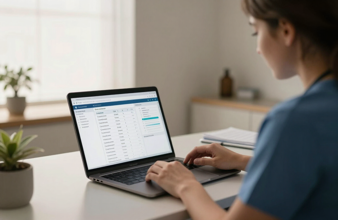 Healthcare administrator reviewing an AI clinical documentation dashboard