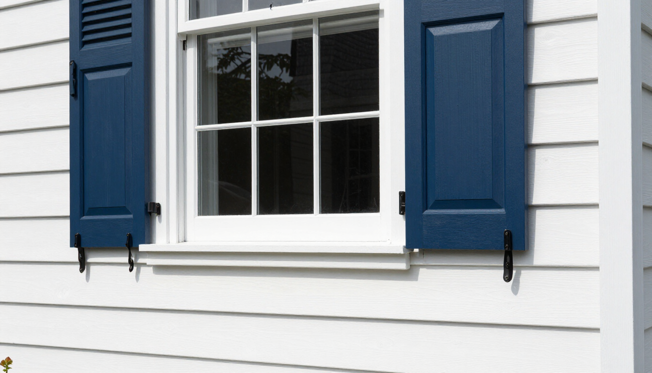 Freshly painted white window trim and navy shutters on a Wood-Ridge NJ colonial home