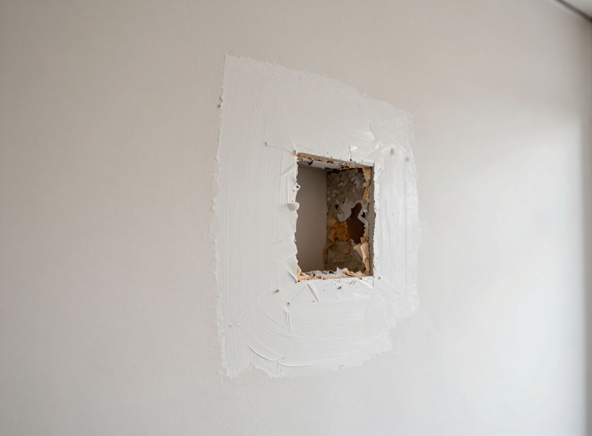 Patched and sanded drywall repair in a Union City NJ apartment by Hudson Line Painters