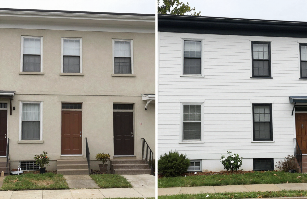 Before and after Secaucus townhome exterior color transformation