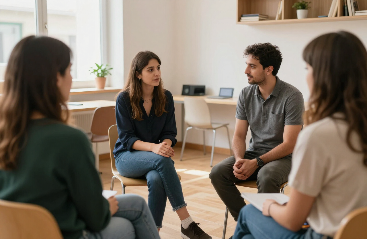 Profesionales conversando con familias durante una sesión de mentoría grupal