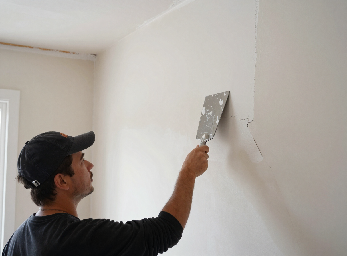 Plaster wall repair in progress in an older East Rutherford, NJ home
