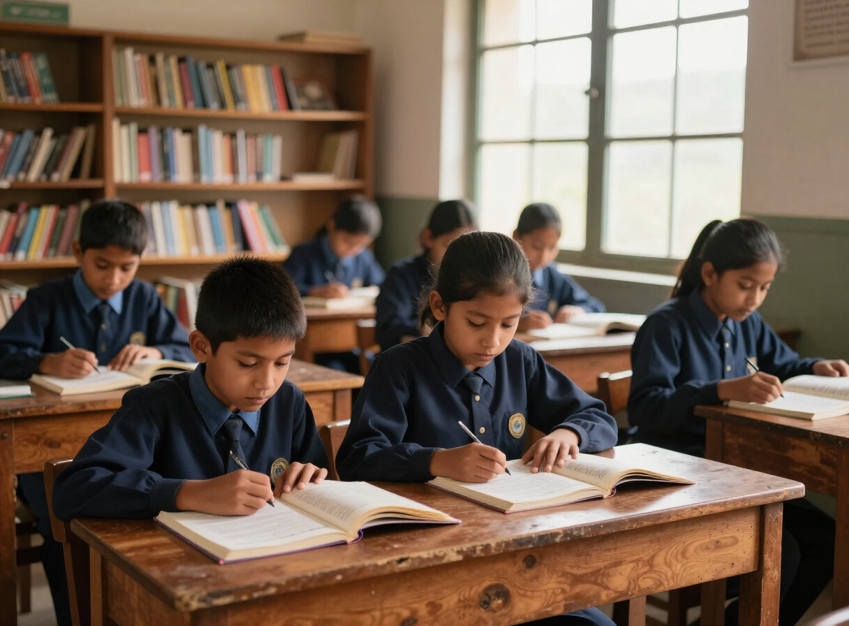 Students reading quietly in the Himali school library