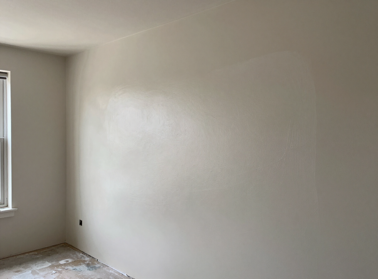 Skim-coated wall after sanding in a West New York NJ apartment, ready for primer