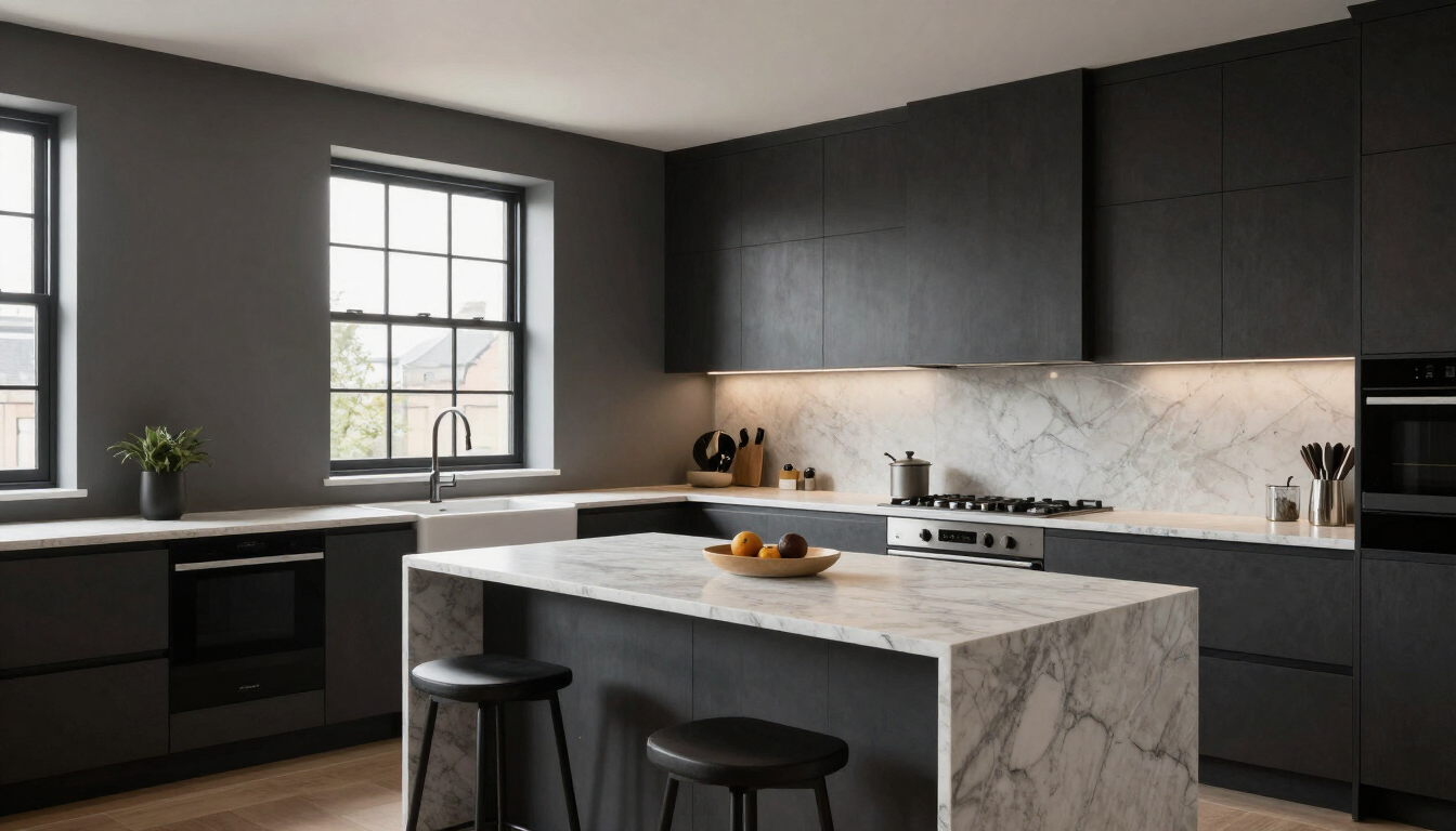 Dark Steel & Quartzite — Kitchen by HS Kitchens Studio, Edinburgh