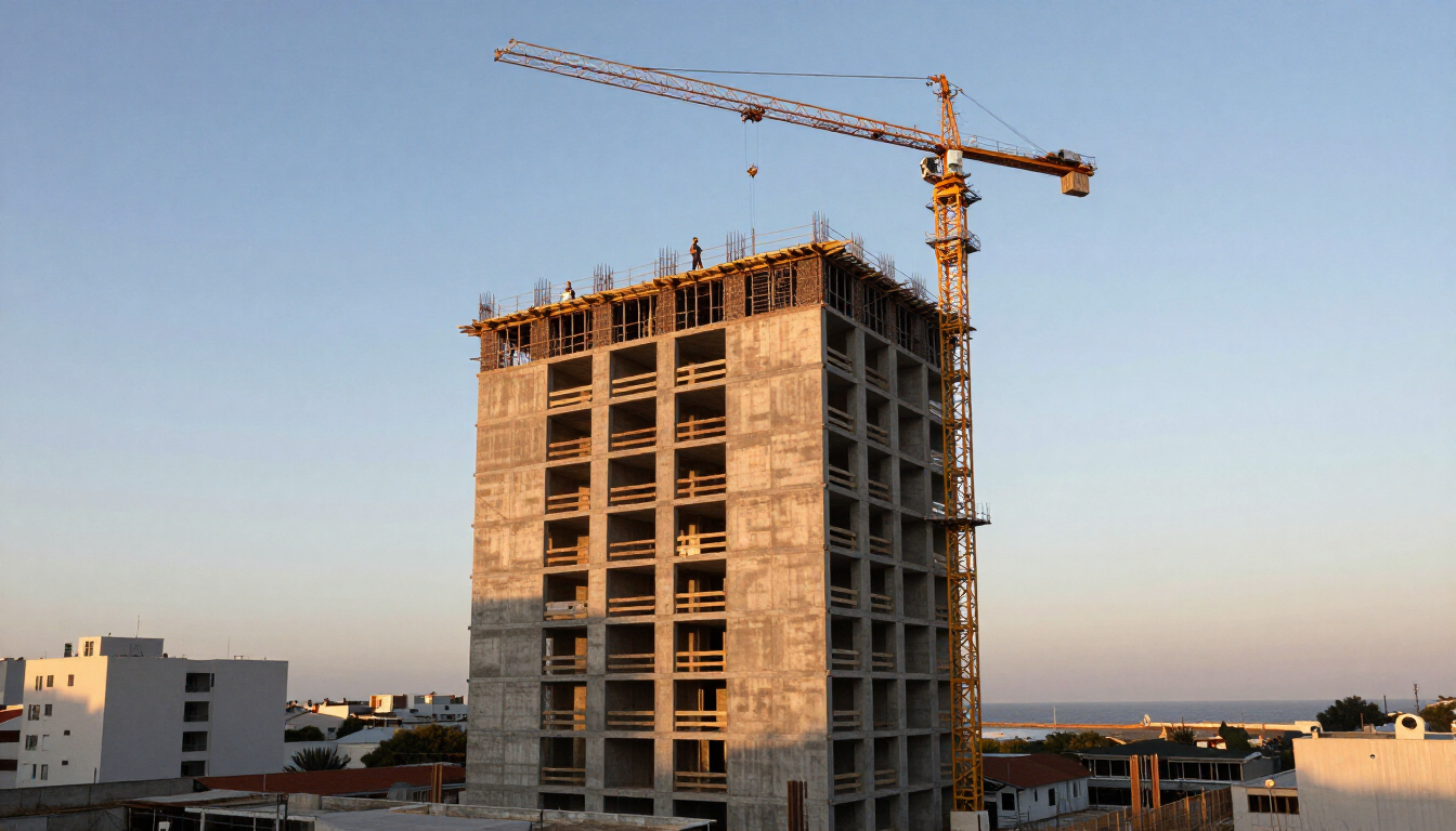 Edificio residencial en construcción con grúa en Pocitos, Montevideo