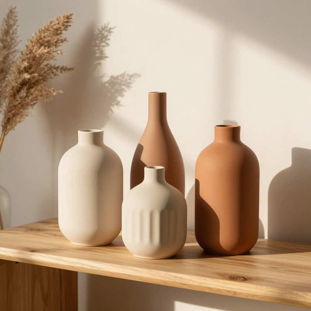 Set of 3 ribbed ceramic vases