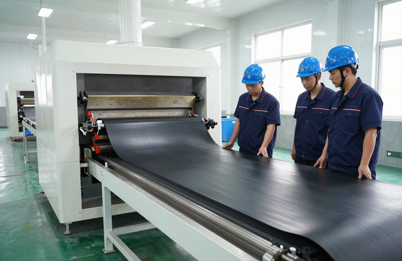 Rubber conveyor belt manufacturing workshop