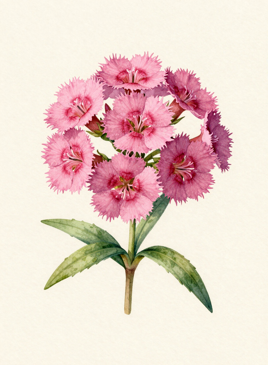 Watercolor painting of a rose Sweet William