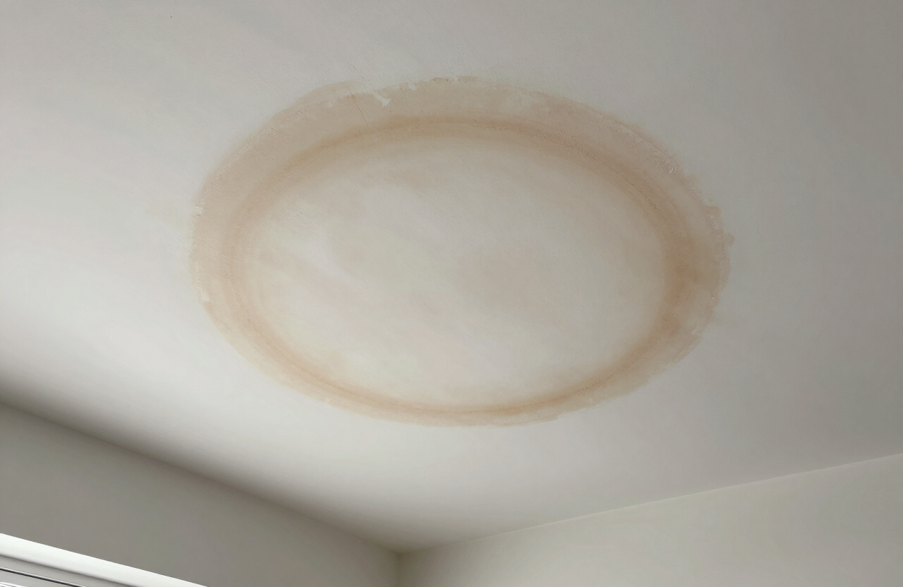 Secaucus NJ apartment ceiling with water stains and discoloration before painting