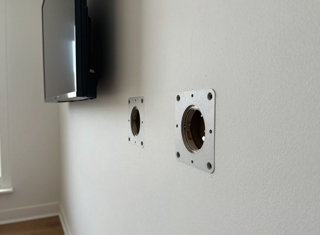TV-mount hole in a West New York NJ apartment wall before repair