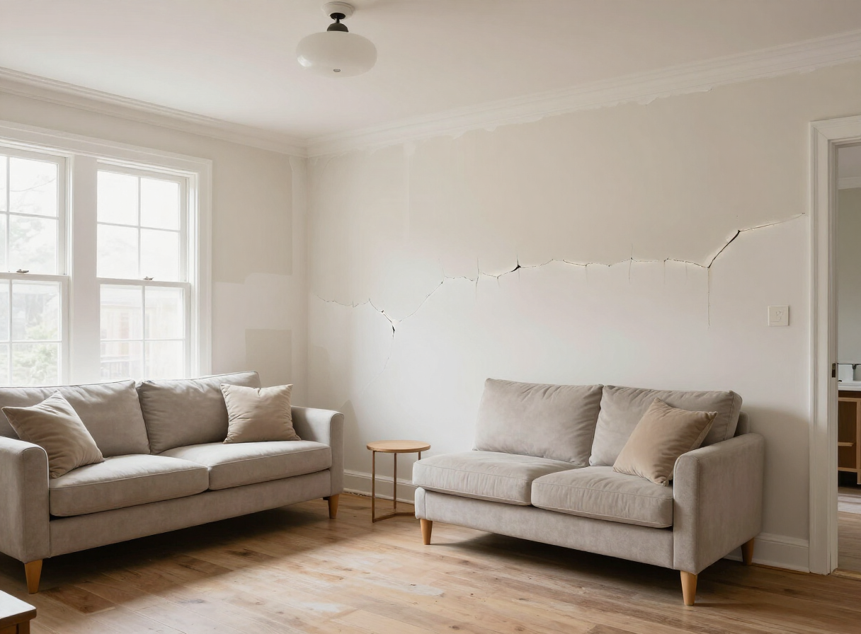 Living room in a Weehawken NJ home before drywall repair and painting