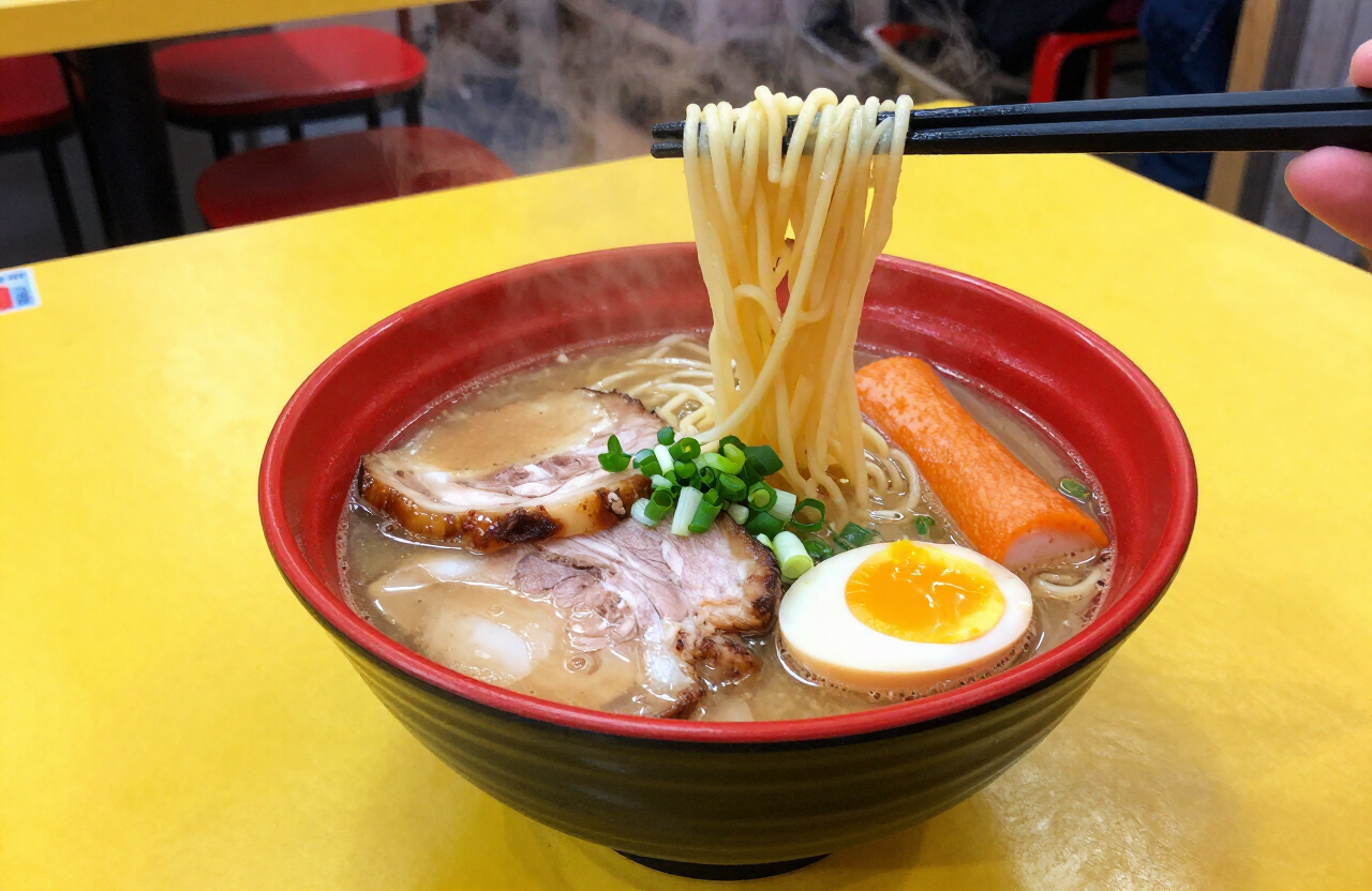 Tonkotsu ramen ng RAM-YUM na may chashu, ajitama egg, at narutomaki