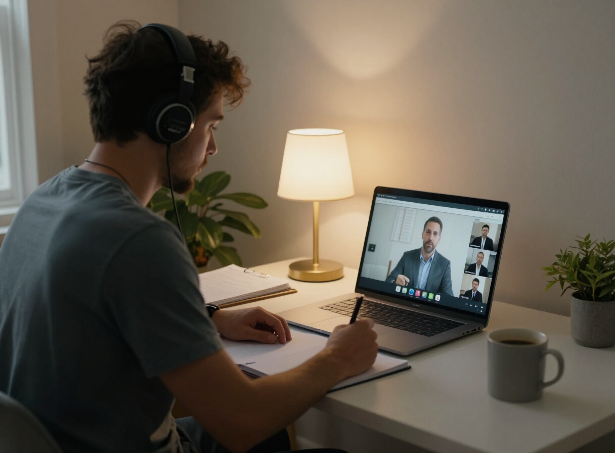 A clinician watching an online training from home