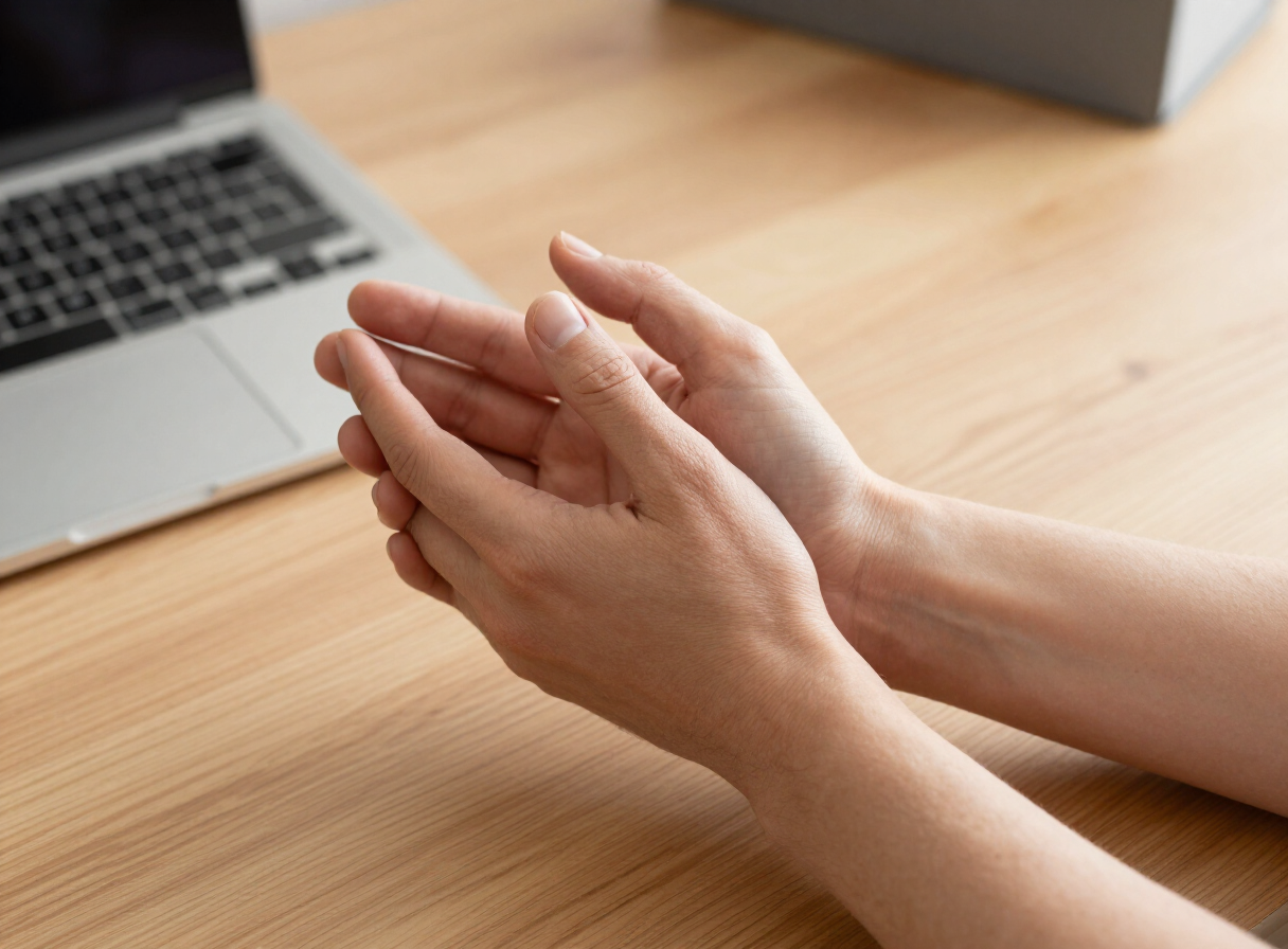 A wrist resting on a desk