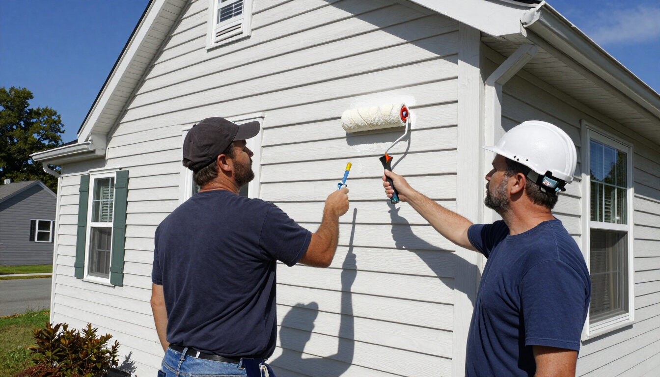 Professional painter applying premium durable exterior paint to a Hasbrouck Heights NJ home near Route 17