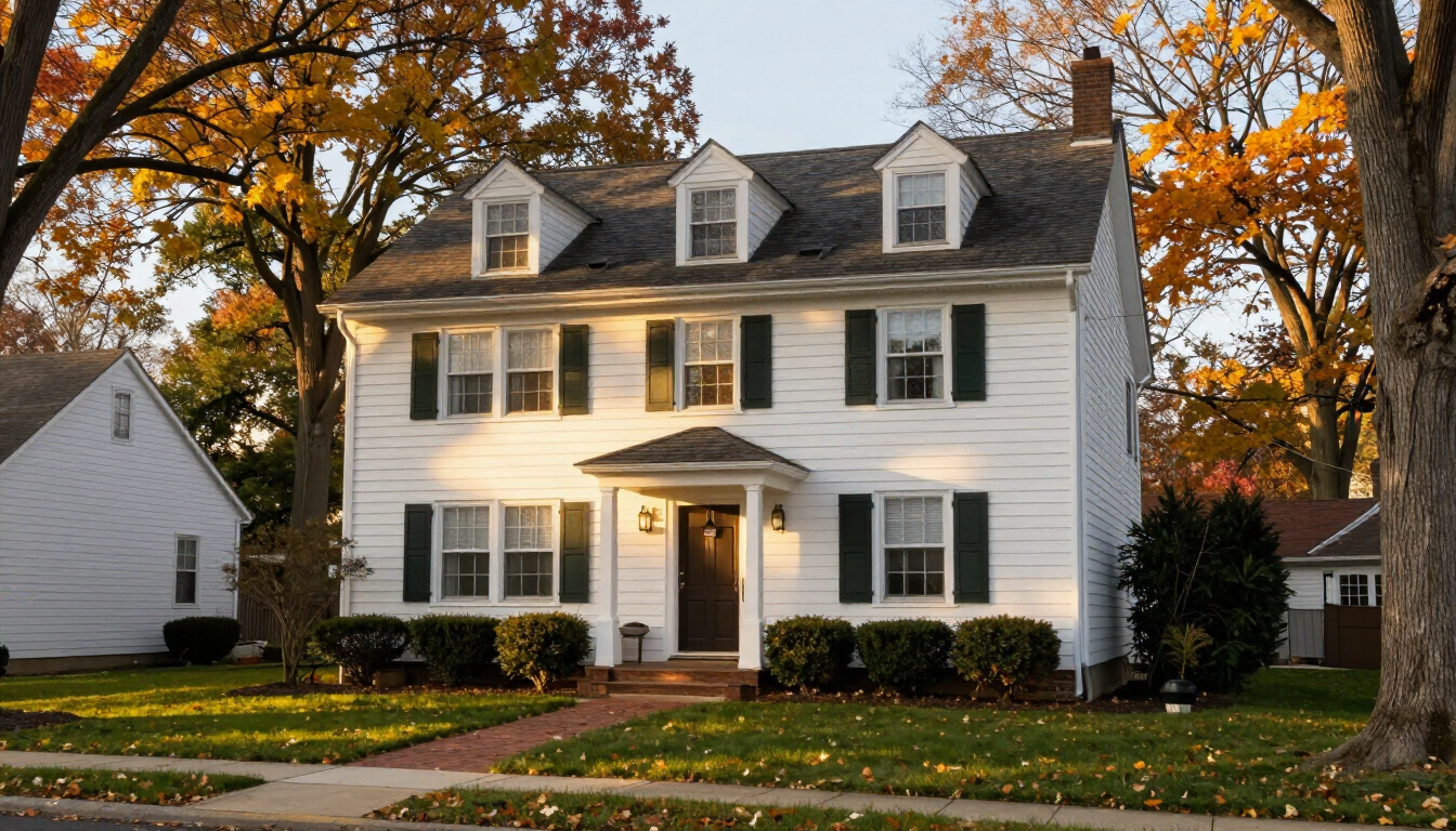 Well-maintained Dutch Colonial home exterior in Leonia, NJ