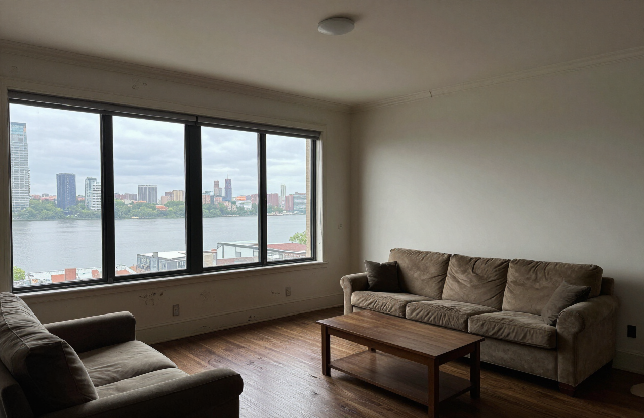 Boulevard East condo living room before painting in West New York NJ