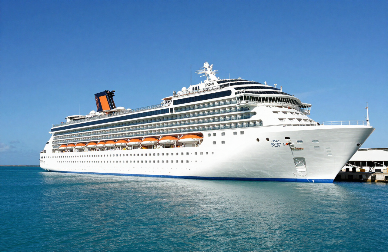 Cruise ship docked at an international port