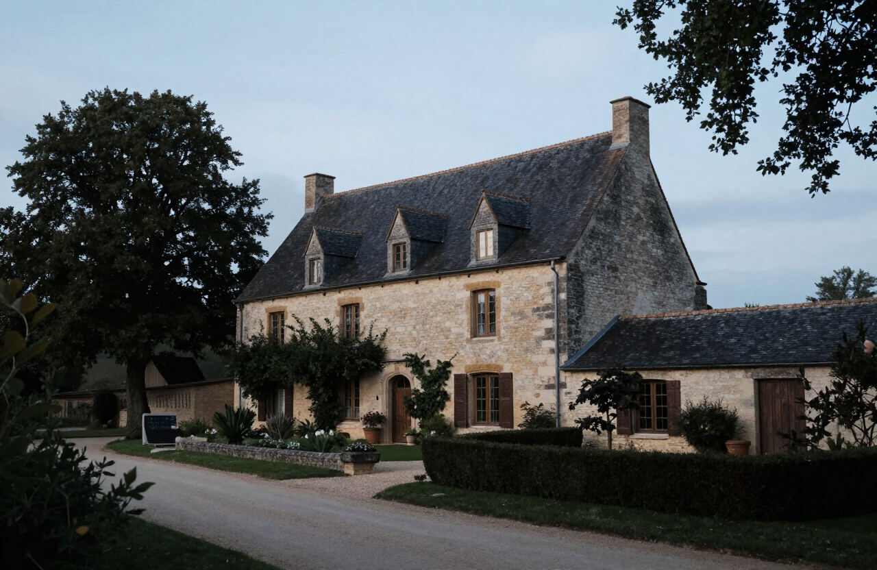 Stone French farmhouse viewed from the garden during a property visit in the Dordogne countryside