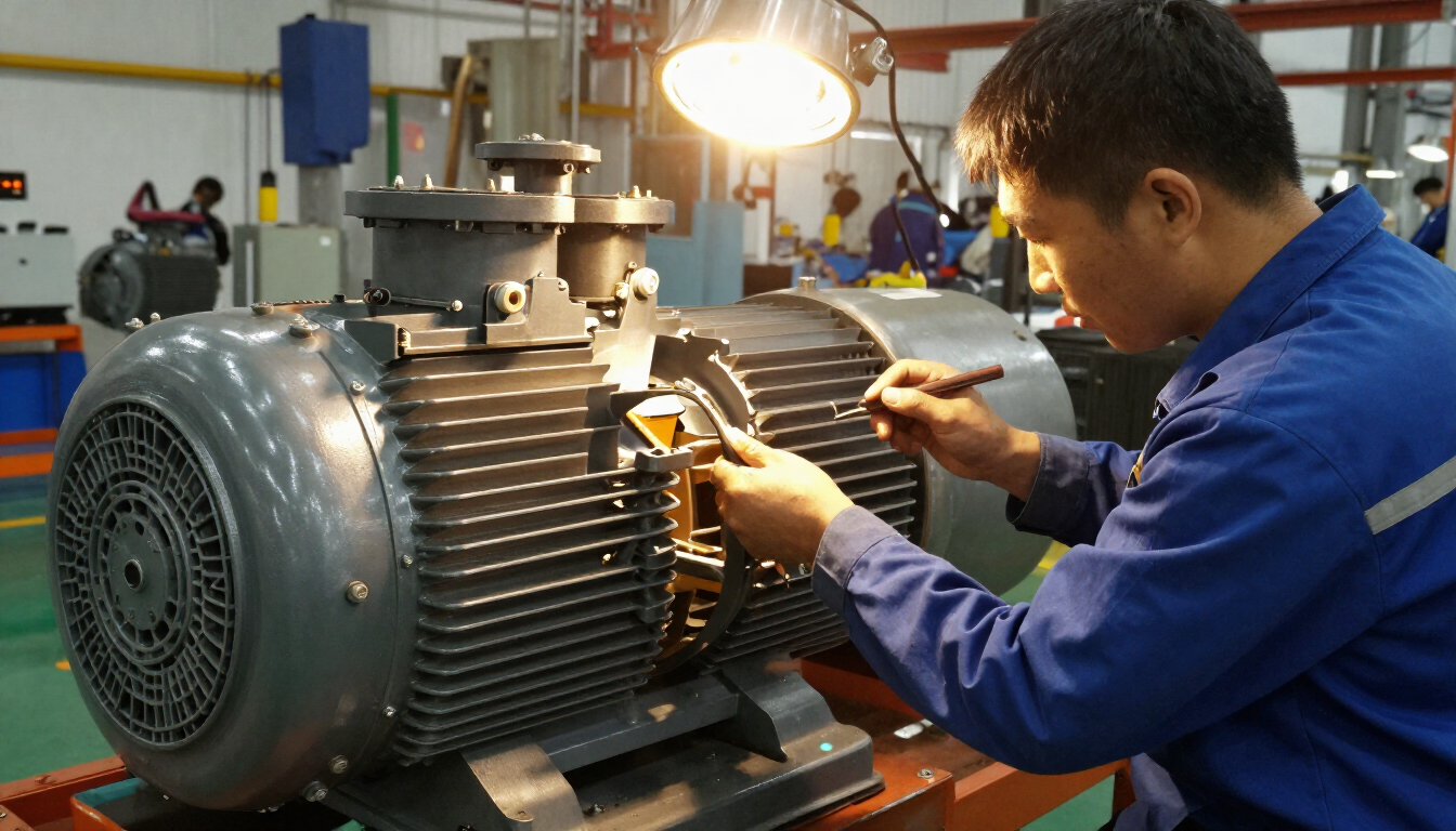 Técnico de manutenção dando serviço em motor elétrico industrial