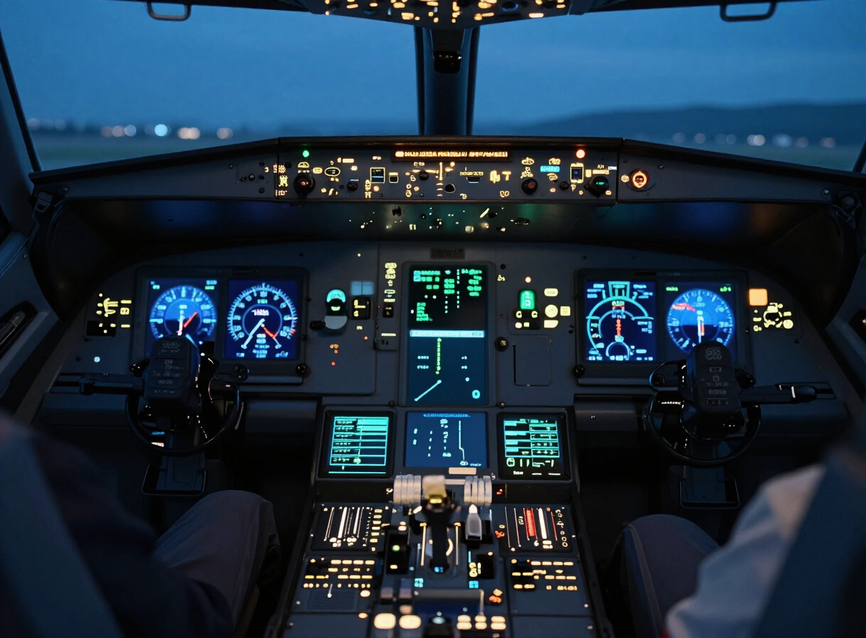 Detailed view of A320 cockpit instruments
