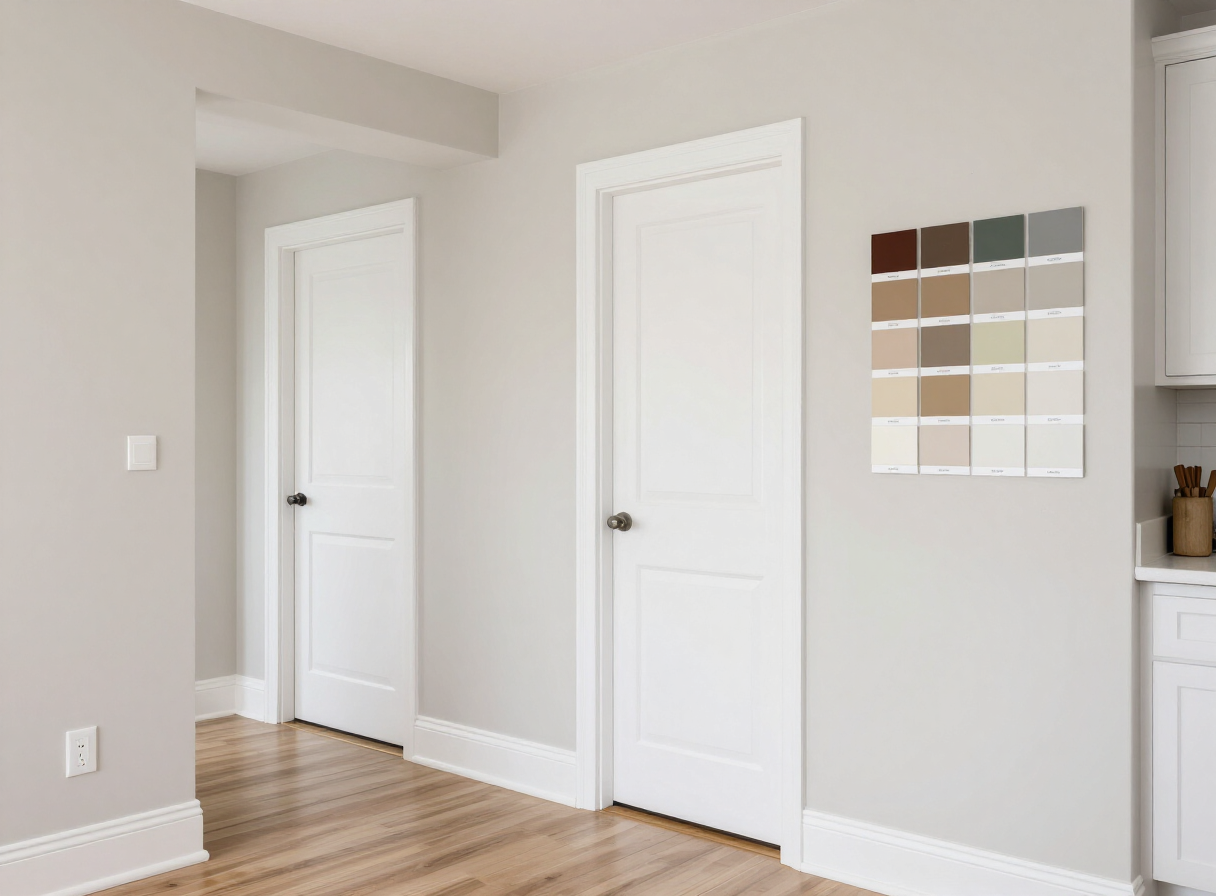 Freshly painted New Jersey home kitchen and hallway with crisp white trim and neutral walls