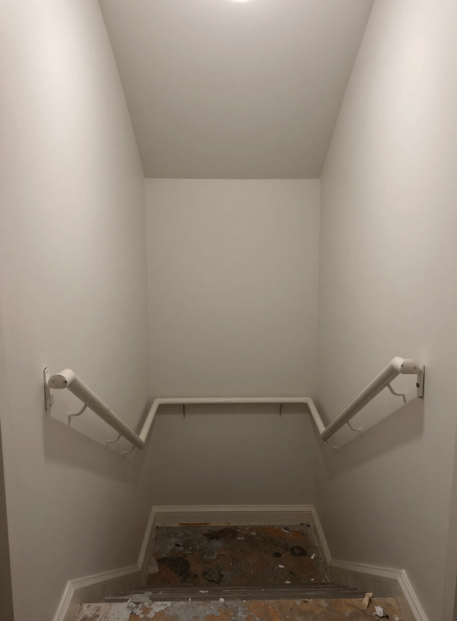 Building stairwell before painting in West New York with scuffed angled walls