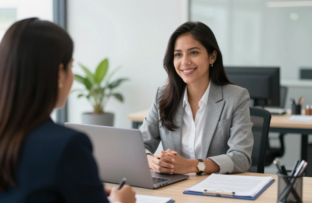 Candidata en entrevista de selección de personal para empleo formal en TEMPOMETA
