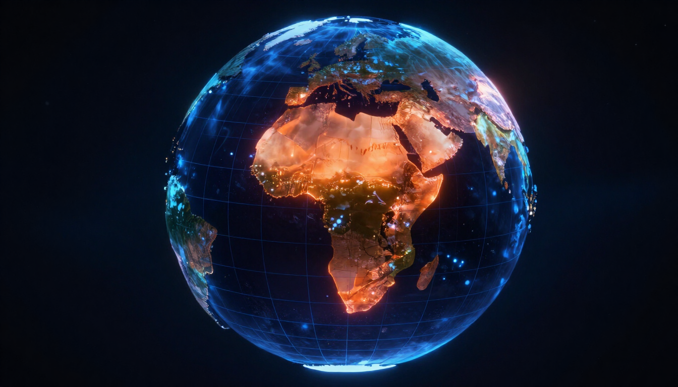 Globe terrestre centré sur l'Afrique avec le Gabon mis en évidence