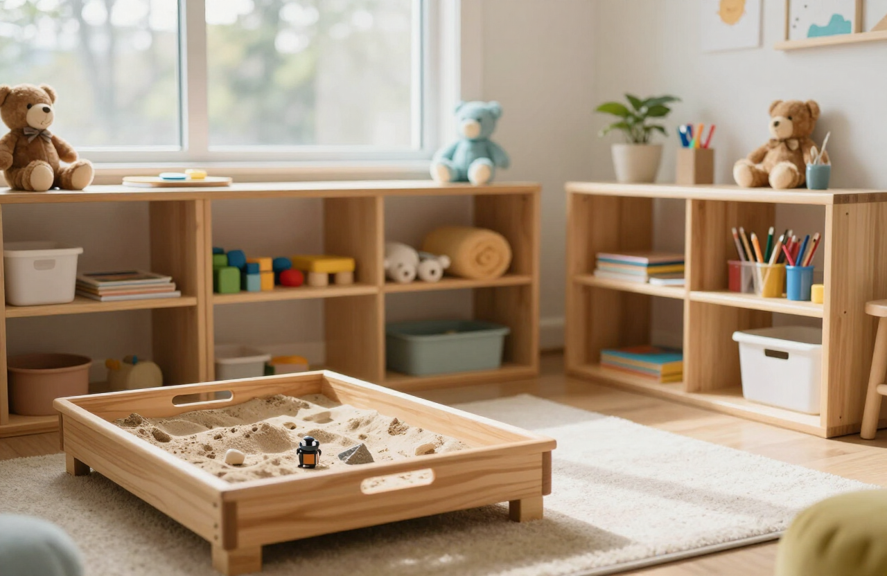 Warm child and family counselling room at Sunny Spot in Port Coquitlam with play, art and sensory materials.