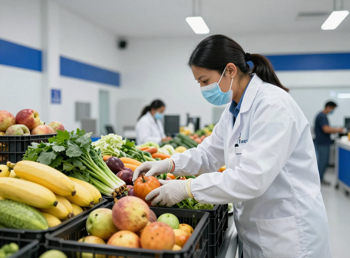 Inspección fitosanitaria de frutas y vegetales importados en una estación de control