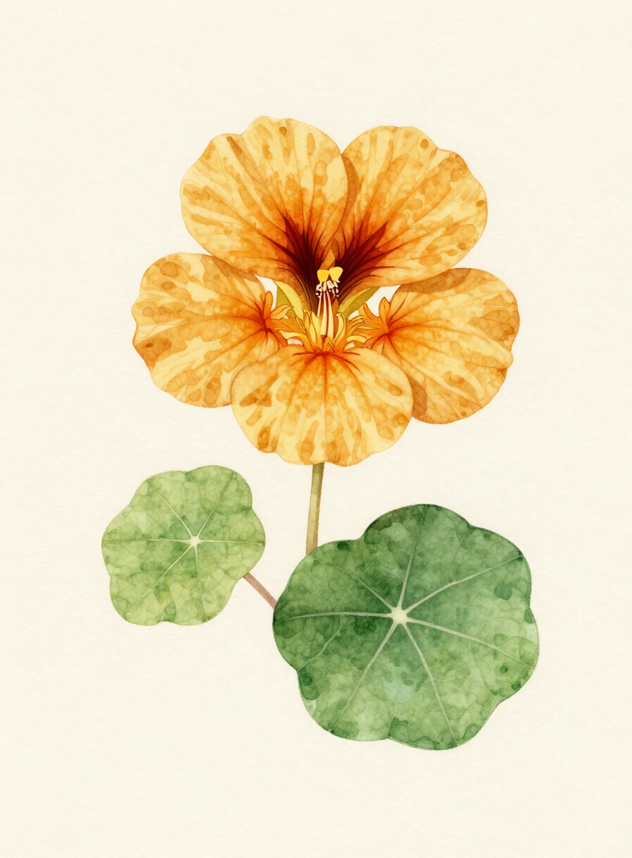 Watercolor painting of a gold Nasturtium