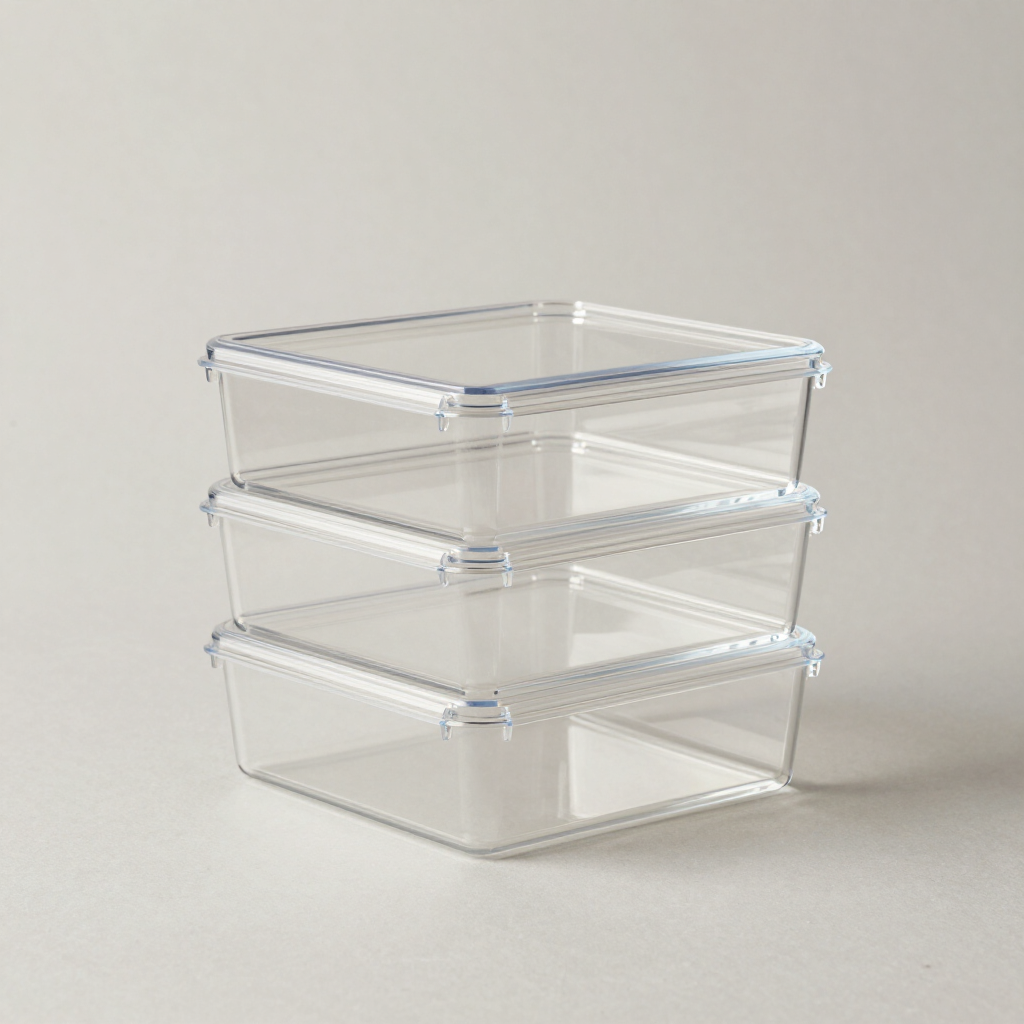 Stackable clear acrylic storage organizer box with hinged lid