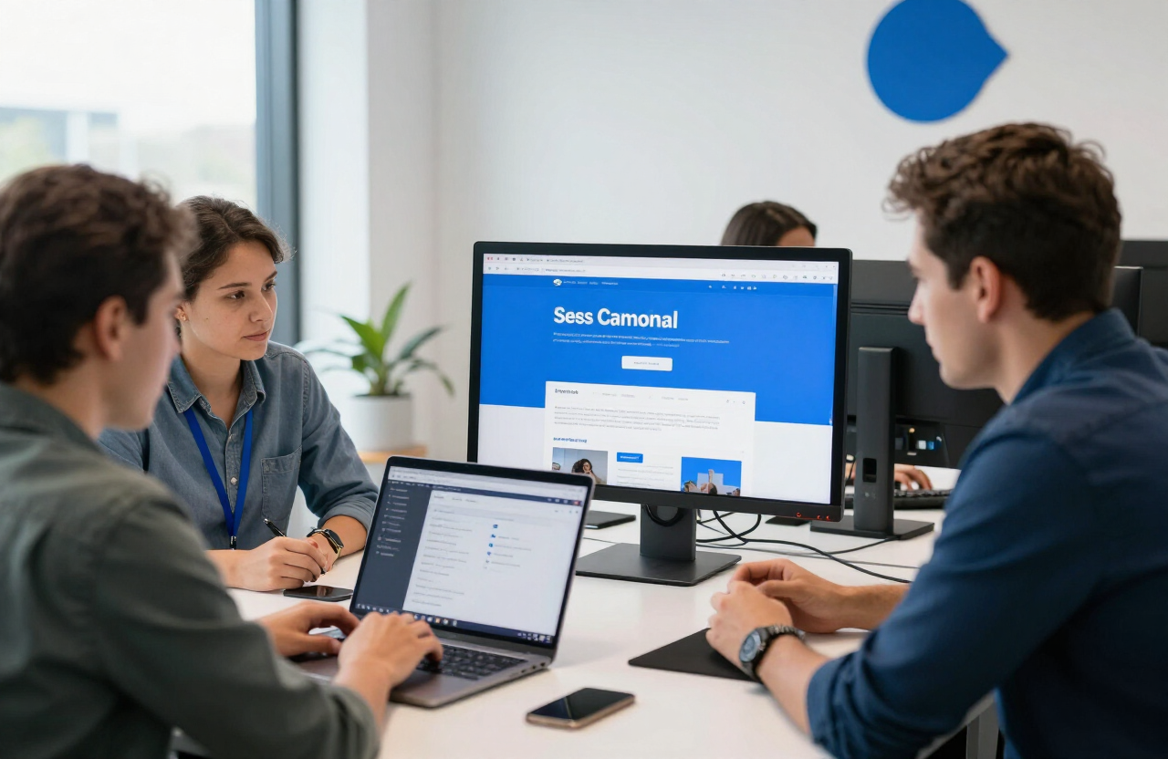 The Netsyne team collaborating on a website project in their Newcastle office