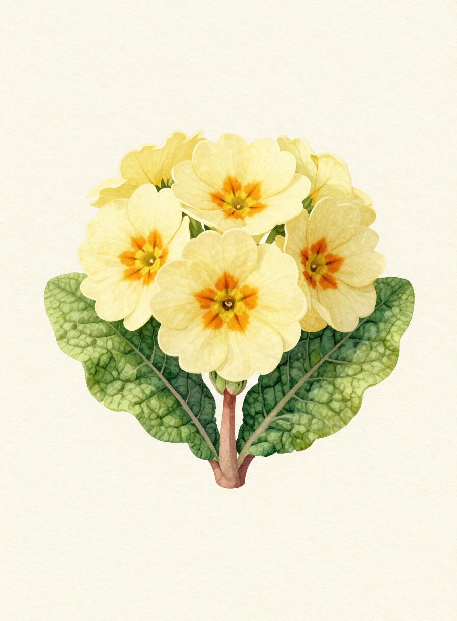 Watercolor painting of a pale yellow Primrose