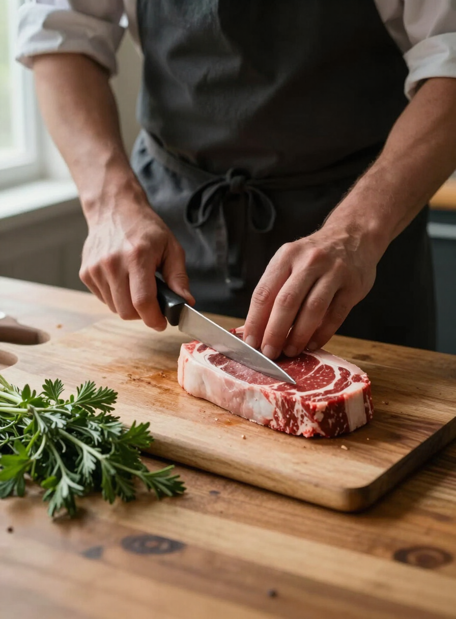 Chef preparing quality ingredients in a professional kitchen