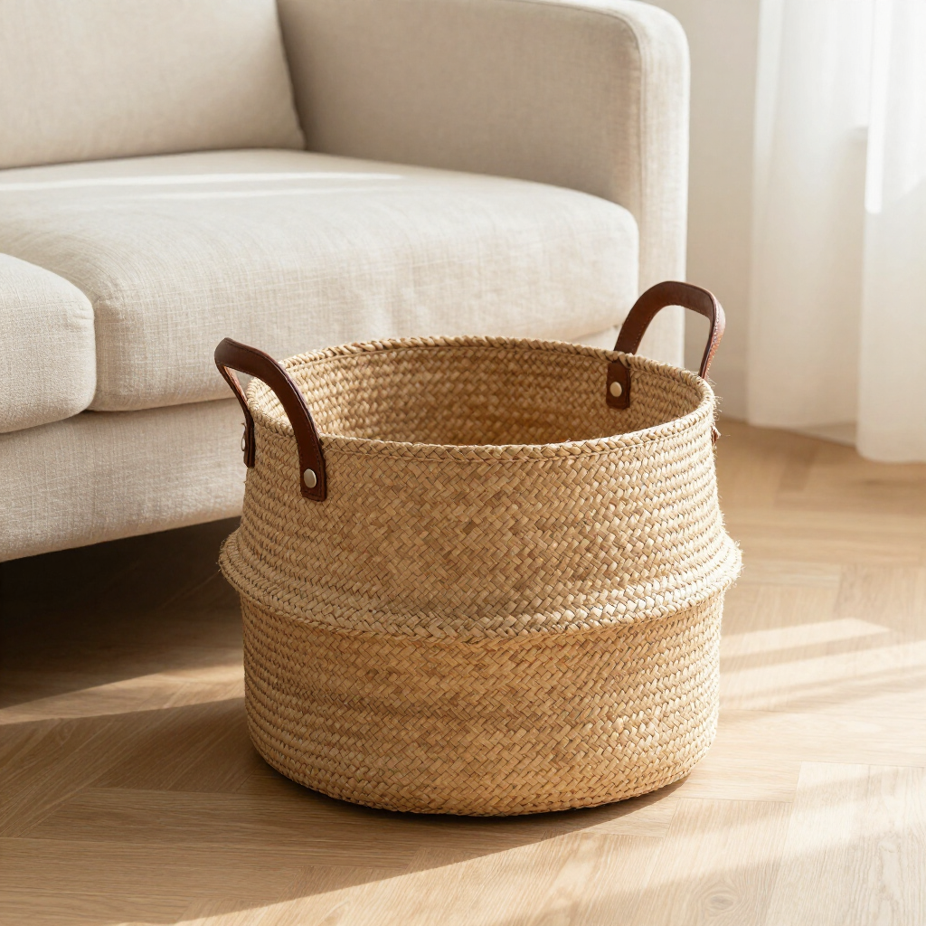 Woven seagrass storage basket