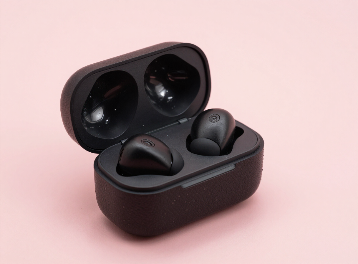 Auriculares inalámbricos negros con cancelación de ruido en su estuche