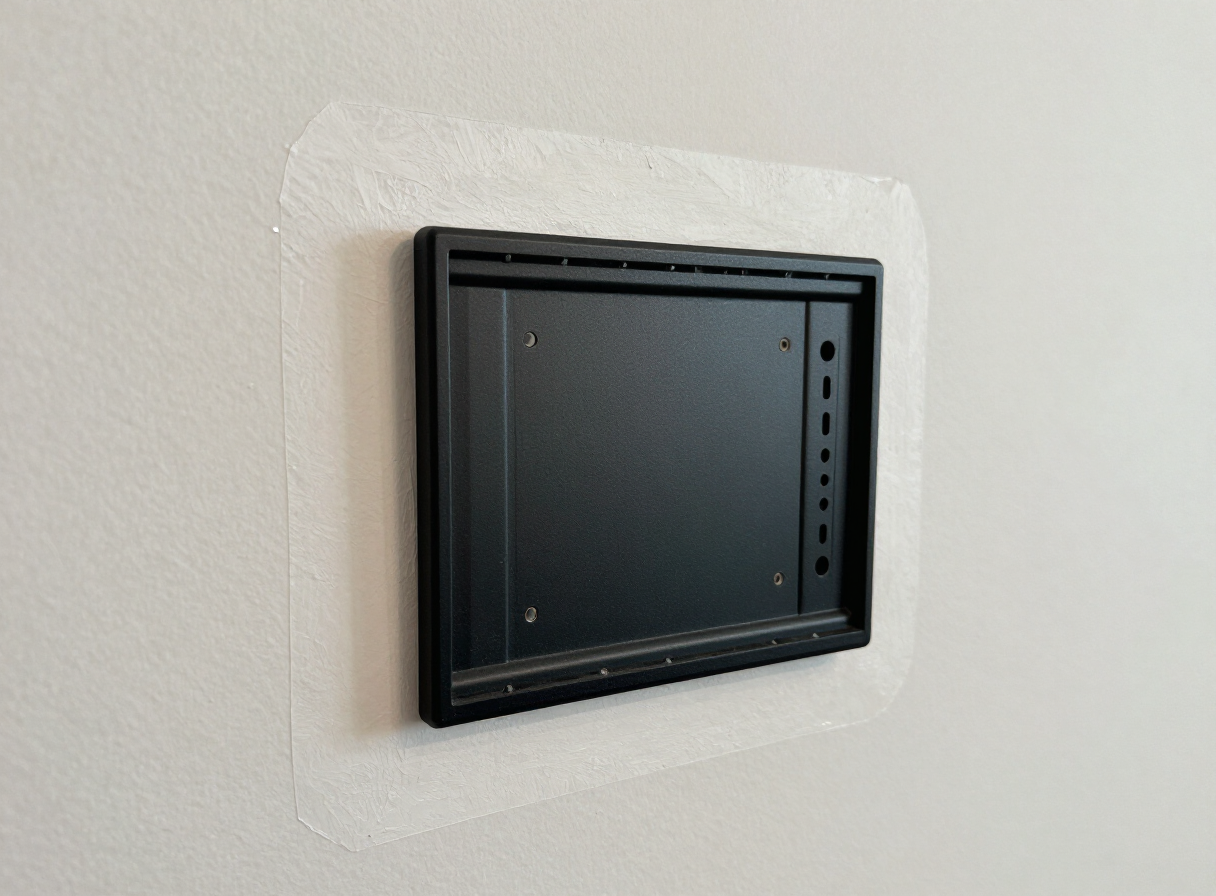 Repaired TV-mount hole in a North Bergen NJ apartment wall after patching and priming