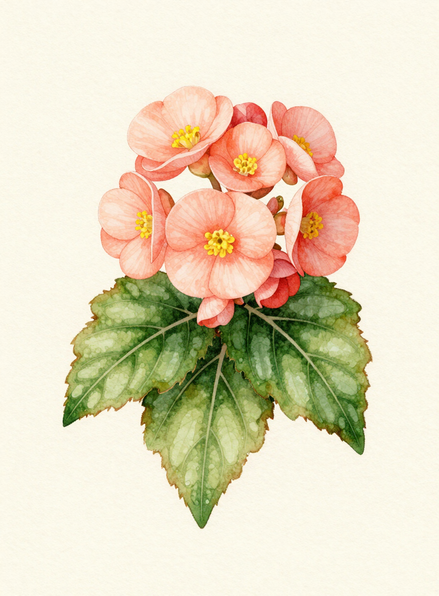 Watercolor painting of a peach Begonia