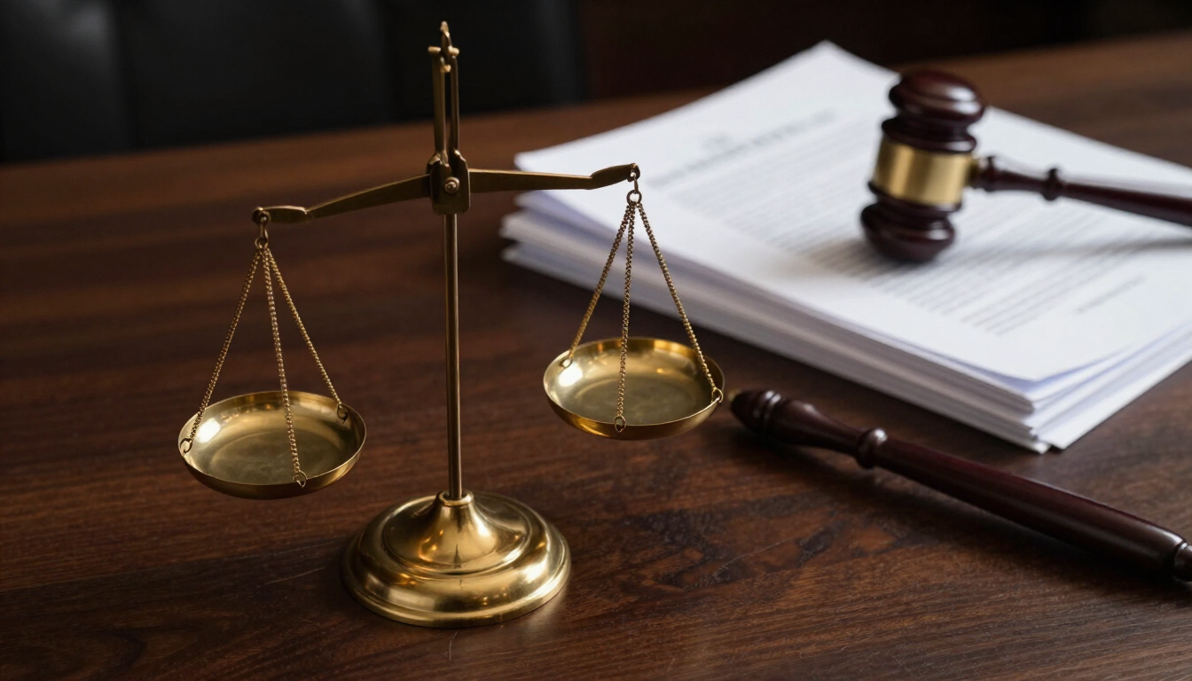 Brass balance scale of justice representing the allocation of fault