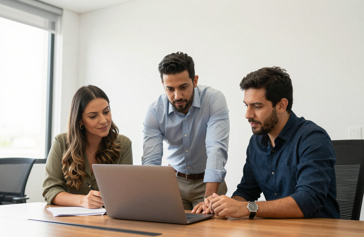 Equipe de profissionais de tecnologia em reunião em escritório